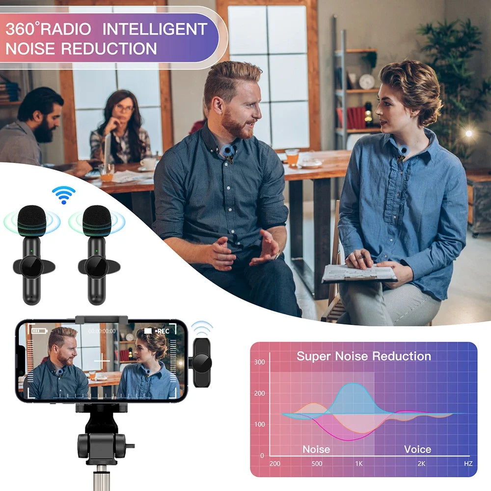 Wireless Lavalier Microphone Portable Audio Video Recording Mini Mic for Iphone Android Live Broadcast Gaming Phone Mic